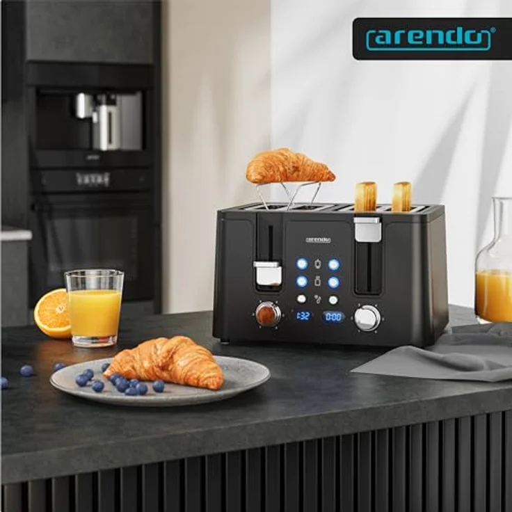Arendo 4-Scheiben-Toaster Edelstahl, Display, 6 Bräunungsstufen, schwarz, herausnehmbare Krümelschublade – Bild 6