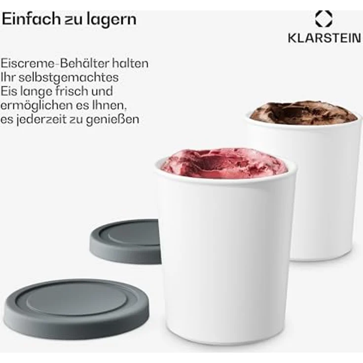 Klarstein Eisbehälter-Set, 2x 1L, Spülmaschinenfest, Stapelbar, Kunststoff für Selbstgemachtes Eis & Joghurt, passend für Klarstein Eismaschinen – Bild 3