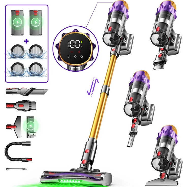 Hiazurm Akku-Hand- und Stielstaubsauger, 80000Pa, 70Min Akkulaufzeit, 1,8L Staubbehälter, kabellos mit LED-Display, HEPA-Filter, leiser Sauger für Tierhaare und Teppiche
