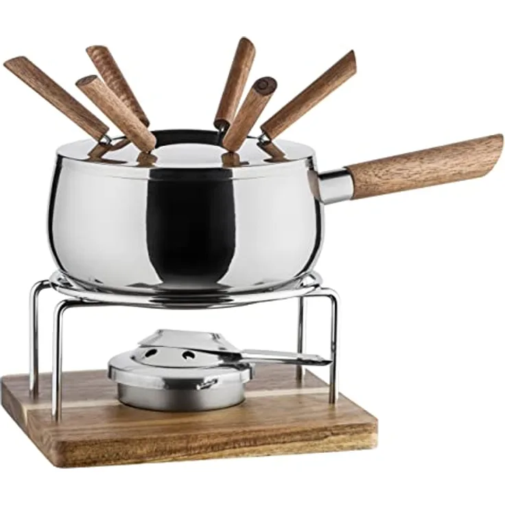 MÄSER 931895 Fondue Set für 6 Personen in modern-rustikalem Design, ideal für Fleischfondue, 10-teiliges Fondueset inklusive Fonduegabeln und Fonduebrenner, Edelstahl, 1.9 liters