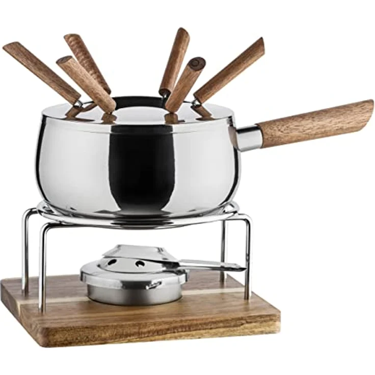 MÄSER 931895 Fondue Set für 6 Personen in modern-rustikalem Design, ideal für Fleischfondue, 10-teiliges Fondueset inklusive Fonduegabeln und Fonduebrenner, Edelstahl, 1.9 liters – Bild 1