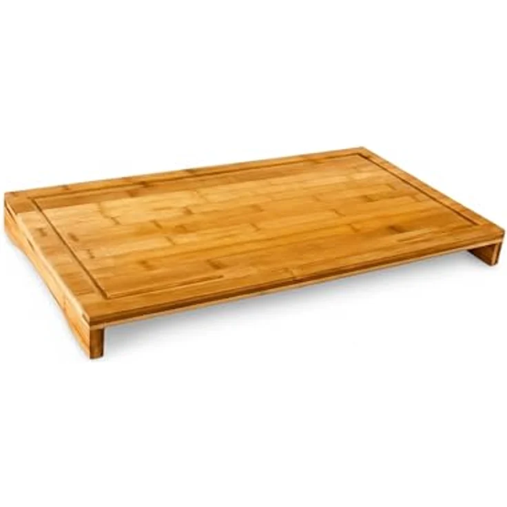 Relaxdays Schneidebrett Bambus HxBxT: ca. 4,5 x 52 x 29 cm großes und robustes Holzbrett Küchenbrett mit Saftrinne Schneidunterlage aus Holz zum Tranchieren als Servierbrett und Herdabdeckung, natur – Bild 8