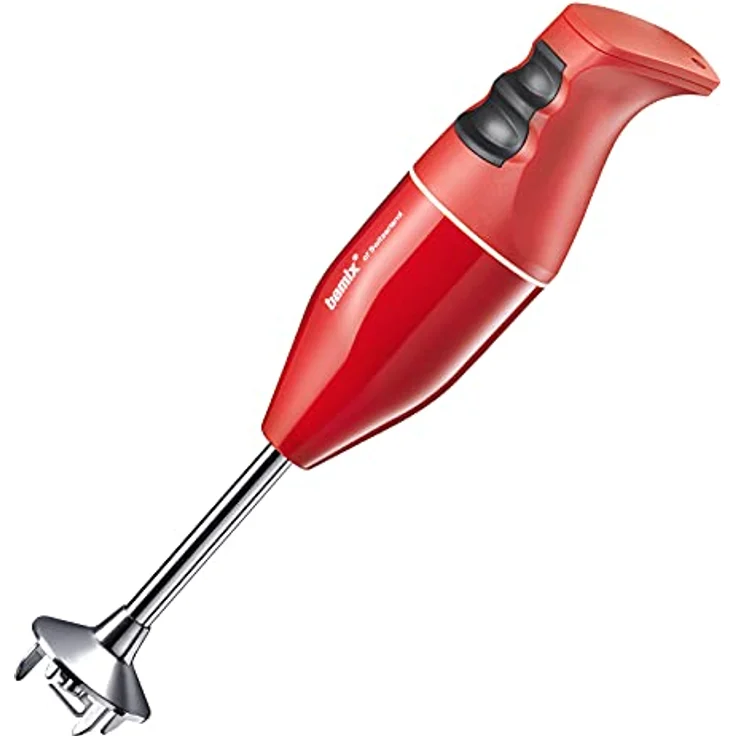 bamix Stabmixer Set EO140 CLASSIC inkl. Multifunktionsmesser aus Edelstahl, 140 Watt, 2-Stufen, Made in Switzerland, Rot/Weiß – Bild 2