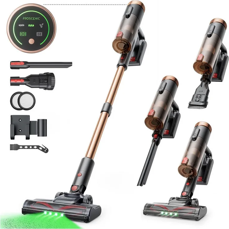 Proscenic P11 Ultra Hand- und Stielstaubsauger, 50 kPa Saugkraft, 50 Min Akkulaufzeit, 5-in-1 Filtersystem, beutellos mit grünem Licht