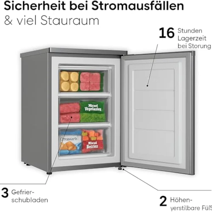 Schoepf GS87SBIX, freistehender Gefrierschrank mit 87 Liter, Inox-Look, 4 Sterne Gefriervermögen, Energieeffizienzklasse A – Bild 3