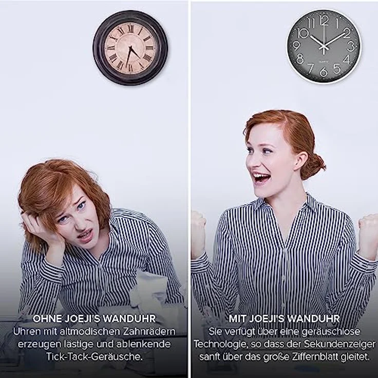 Joejis Schöne Wanduhr 30cm - Grau Ohne Tickgeräusche - Küchenuhr Schlafzimmer Salon Wand Uhr – Bild 4