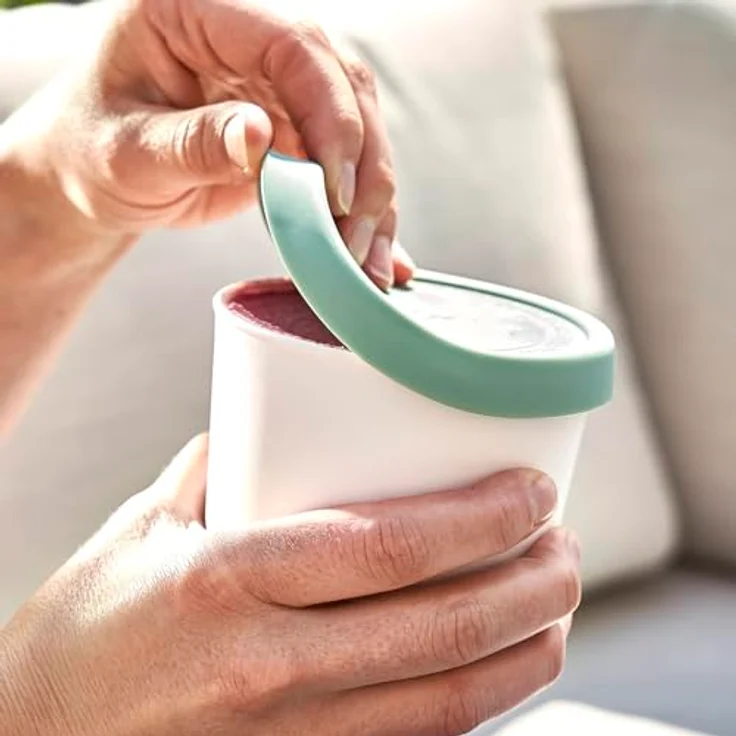 Springlane Kitchen 4er-Set Eisbehälter für Speiseeis 400 ml, BPA-frei, Farblich codiert in Hellgrün und Dunkelgrün – Bild 2