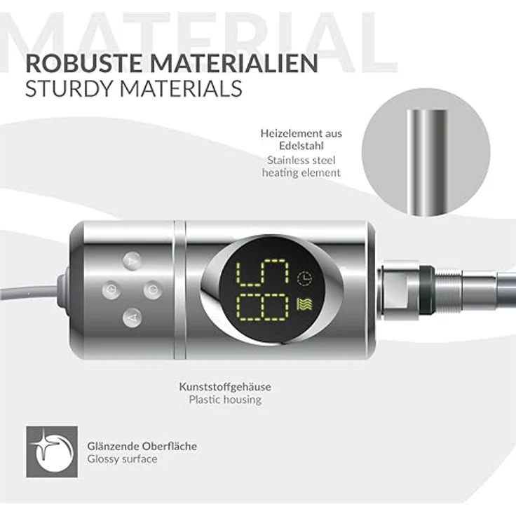 ML-Design Heizstab 900W Chrom, mit Thermostat und LCD-Bildschirm, Timing-Funktion, schnelle Aufheizung – Bild 7
