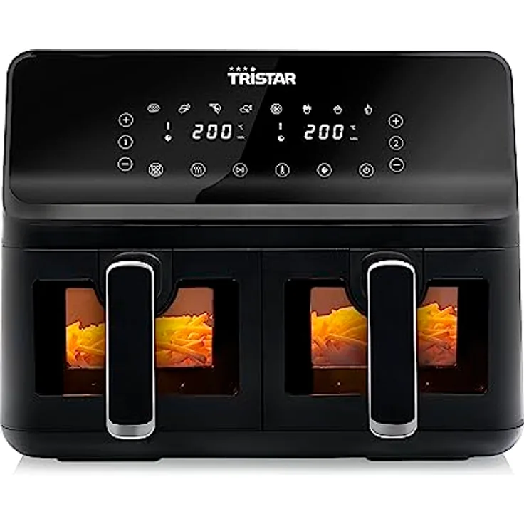 Tristar Digitaler Airfryer – 2x4 L – 2 kg Pommes Frites – 8 Programme oder manuelle Einstellung – Doppelkorb mit Sichtfenstern – FR-9040