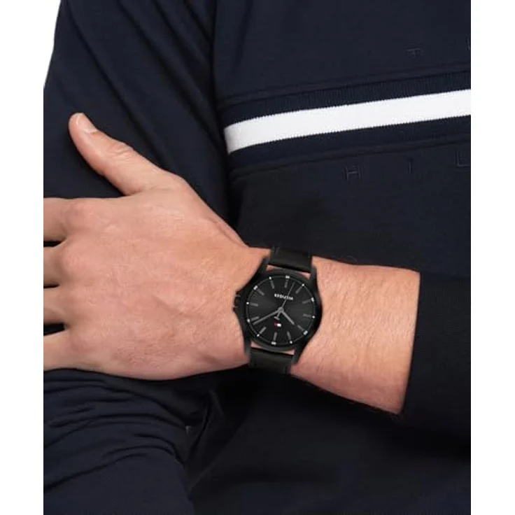 Tommy Hilfiger Quarzuhr BRUCE 1792190, Herrenuhr mit schwarzem Lederarmband, analog, spritzwassergeschützt, 42 mm Gehäuse – Bild 4