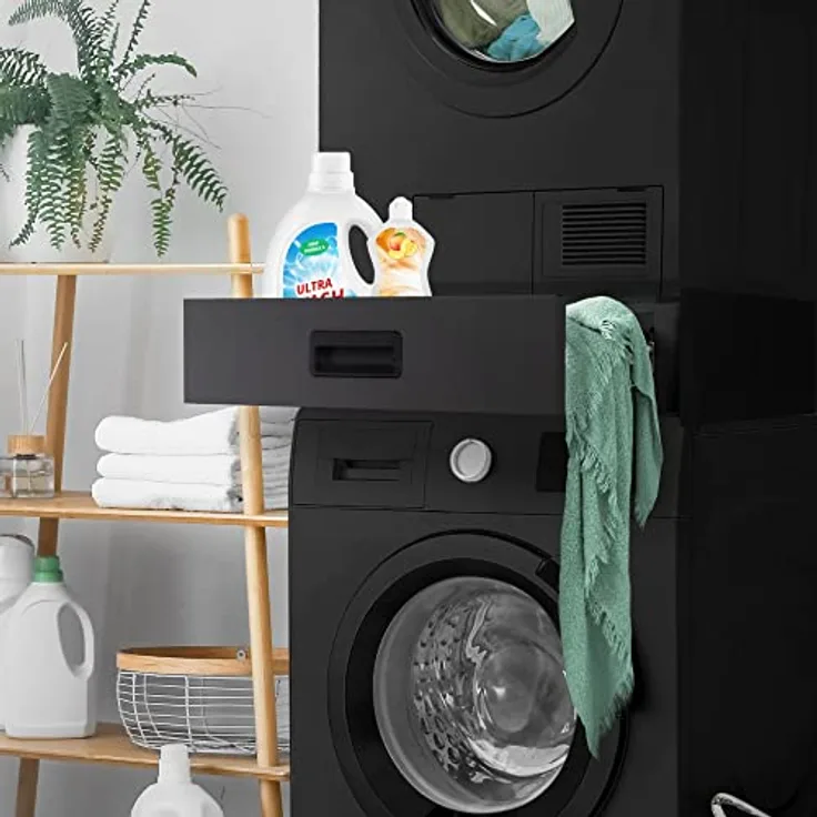 ML DESIGN modern living Verbindungsrahmen mit ausziehbarer Schublade, Stahl, 60,5x54cm, Schwarz, rutschfest, Universal Zwischenbaurahmen