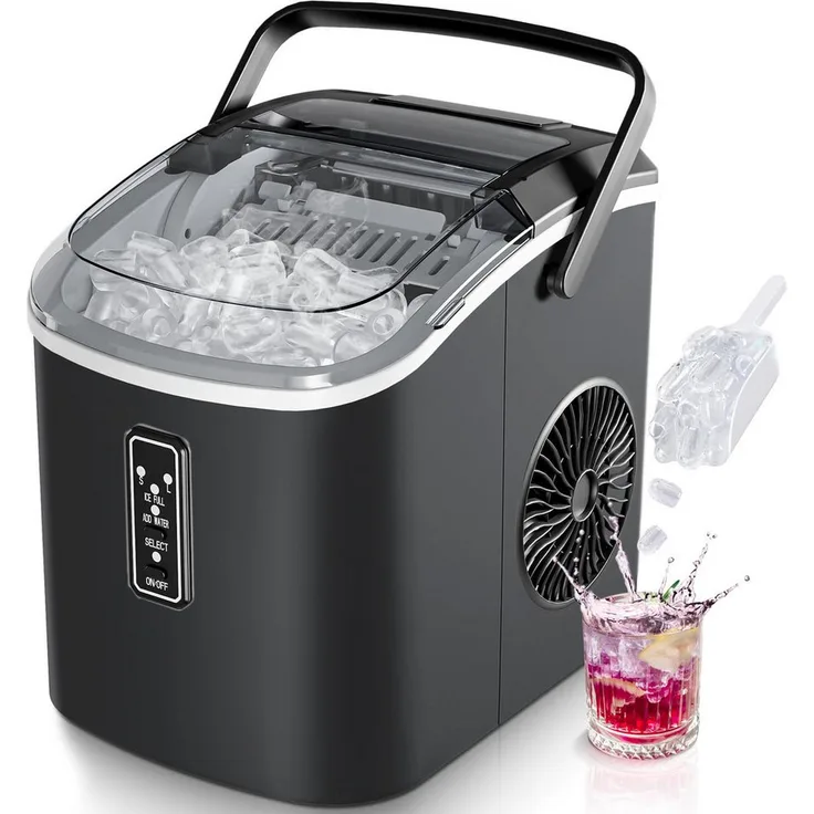 EUHOMY Eiswürfelmaschine EDC-12, 9 Würfel in 6 Minuten, 12 kg/Tag, 2 Größen, selbstreinigend, tragbar, für Zuhause, Küche und Büro