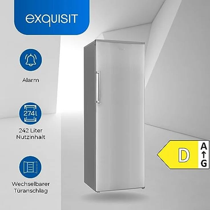 Exquisit Gefrierschrank GS280-HE-040D inoxlook | Tiefkühlschrank Gross 242 Liter | 4* Schnellgefrieren | Gefrierschrank Gross