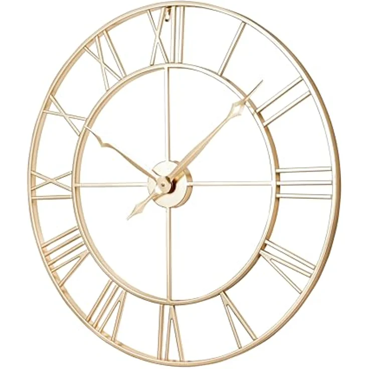 Samilito Große Wanduhr im Vintage-Stil, rund, geräuschlos, Gold, 76 cm, Gratis Extraset Uhrzeiger in Schwarz – Bild 2