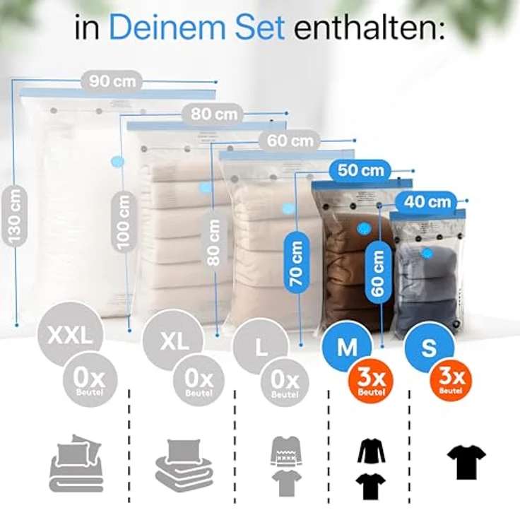 SilverRack Vakuumbeutel für Kleidung, 6er Set (3x 40x60 cm / 3x 50x70 cm), BPA-frei, wiederverwendbar, inkl. Etiketten, platzsparend und 100% dicht – Bild 4