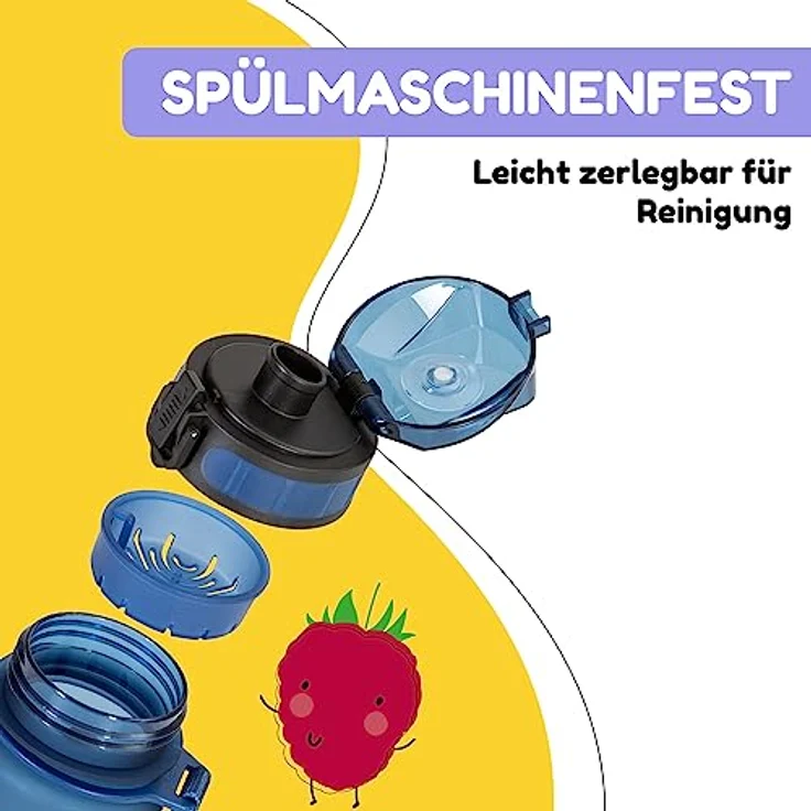 schmatzfatz Kinder Trinkflasche 400ml, Sport für Schule Kindergarten, 1-Klick Verschluss, Geschmacksneutrale Wasserflasche, Auslaufsicher mit Fruchteinsatz, BPA-Frei – Bild 3