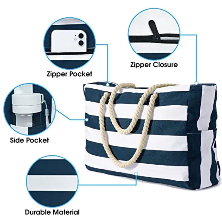 Oscaurt Strandtasche XXL, wasserdicht und faltbar mit Reißverschluss, geräumig für Familie und Reisen, 53x37x18cm, vielseitig für Strand und Freizeit – Bild 4