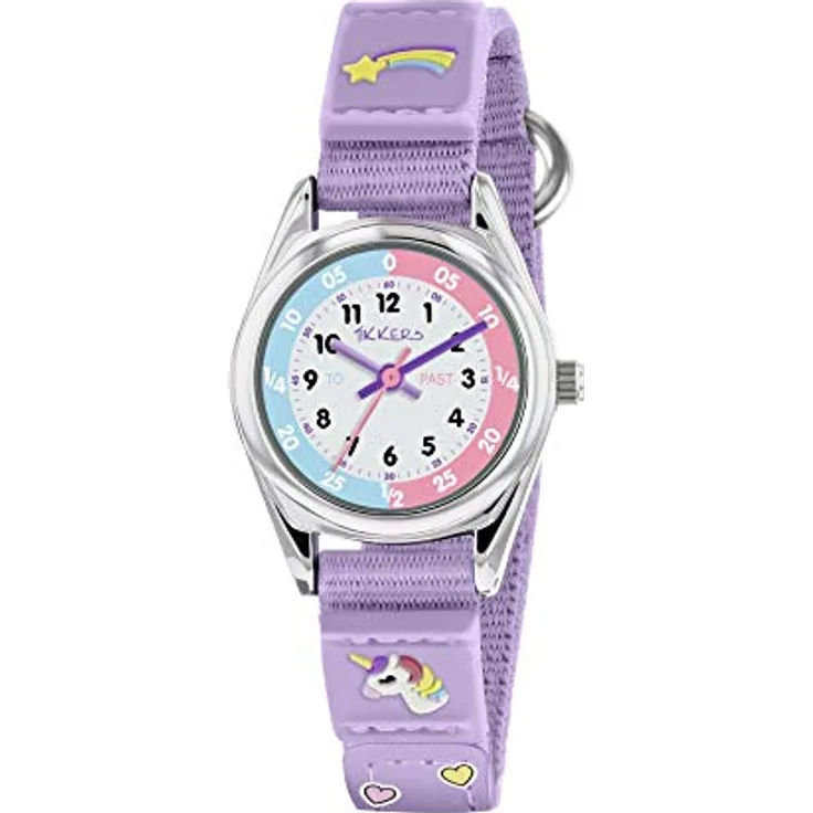 Tikkers Mädchen Analog Classic Quarz Uhr TK0148, Textilarmband mit Einhorn-Design, verstellbarem Klettverschluss, 24 mm Gehäuse