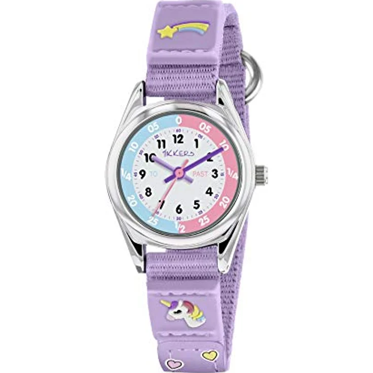 Tikkers Mädchen Analog Classic Quarz Uhr TK0148, Textilarmband mit Einhorn-Design, verstellbarem Klettverschluss, 24 mm Gehäuse – Bild 1