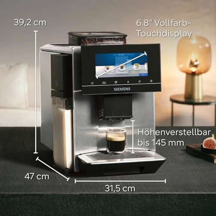 Siemens Kaffeevollautomat EQ900 plus TQ903DZ3, App-Steuerung, viele Kaffeespezialitäten, Milchaufschäumer, Doppeltassenfunktion, automat. Dampfreinigung, 1500 W, edelstahl/klavierlack schwarz – Bild 2