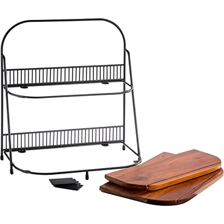 APS 2-stufige Etagère 35,5 x 21 cm, H: 40 cm - 1x Gestell, Metall, schwarz mit Antirutsch-Füßchen - 2 Bretter aus Akazienholz: 34,5 x 20,5 cm – Bild 2