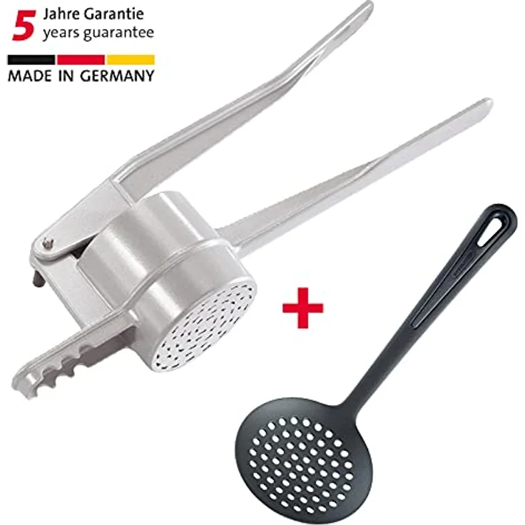 Westmark Spätzle-Set 2tlg., Spätzle-/Kartoffelpresse mit länglicher Spezial-Lochung und Schöpflöffel, Silber/Schwarz, Aluminiumdruckguss/PA – Bild 2