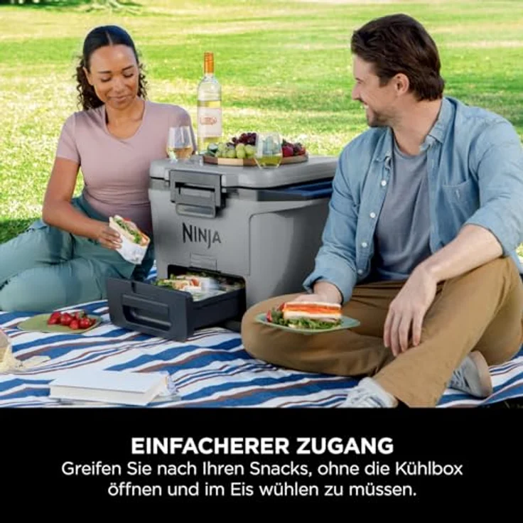 Ninja FrostVault Hard Cooler 28L, isoliert, hält Eis bis zu 6 Tage, Trockenaufbewahrungsschublade, 48 Dosen, Schiefergrau – Bild 5