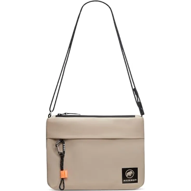 Mammut Xeron Sacoche, praktische Umhängetasche mit Bergprint und Safety Orange Elementen, Beige