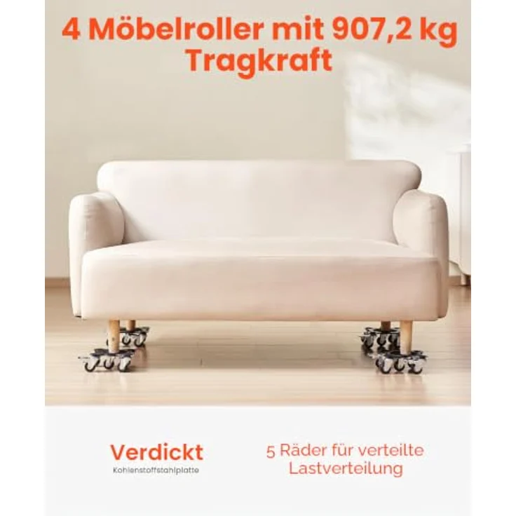 VEVOR Möbelwagen, Möbeltransporter mit 200 kg Tragkraft, 360° drehbaren Rädern und Karbonstahlplatte für leichte Handhabung von Haushaltsgeräten – Bild 2