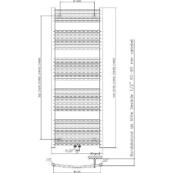 XIMAX Badheizkörper C2 chrom (glanzverchromt), 495 Watt, EN-442, Höhe 1264 x Breite 600 mm – Bild 5