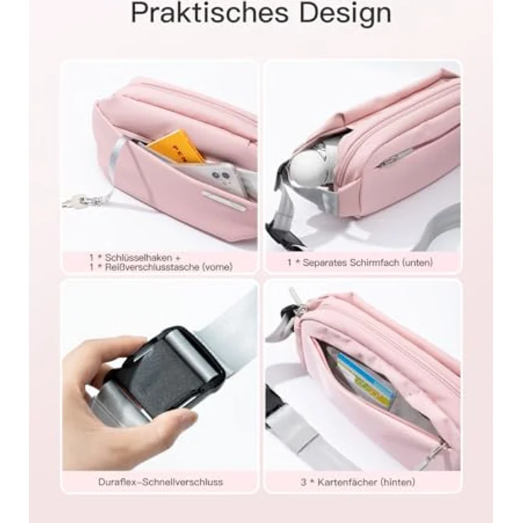 Inateck Sling Bag, wasserabweisende Umhängetasche in Rosa mit verstellbarem Schultergurt und viel Stauraum – Bild 4