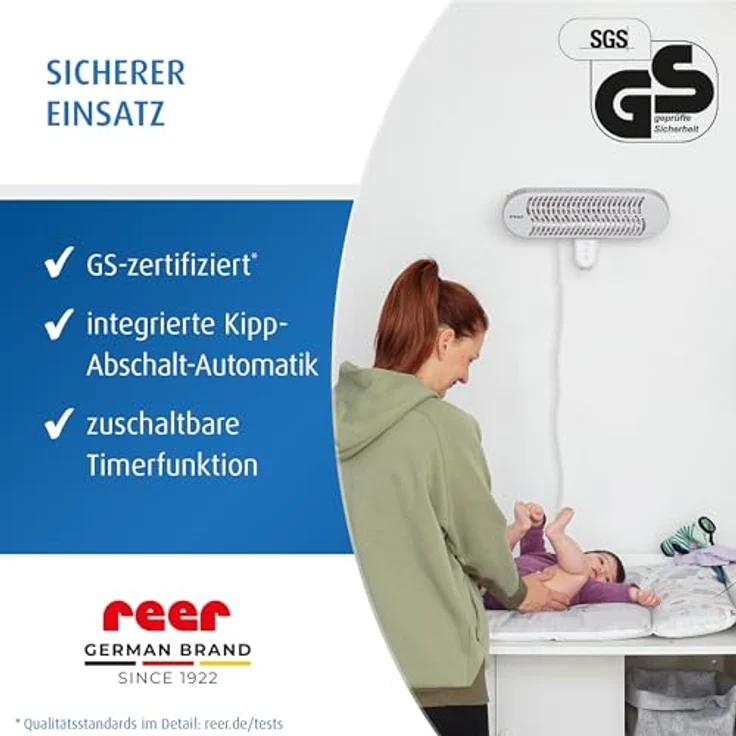 Reer Wickeltisch-Wärmeheizstrahler HeatCare+ mit Infrarot-Carbon-Heizelement, höhenverstellbar, für Standfuß, Weiß – Bild 10