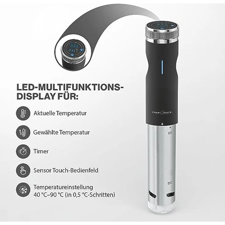 Profi Cook PC-SV 1126 Sous Vide Stick, Edelstahl, LED-Multifunktionsdisplay, Timer-Funktion, 800 W – Bild 4