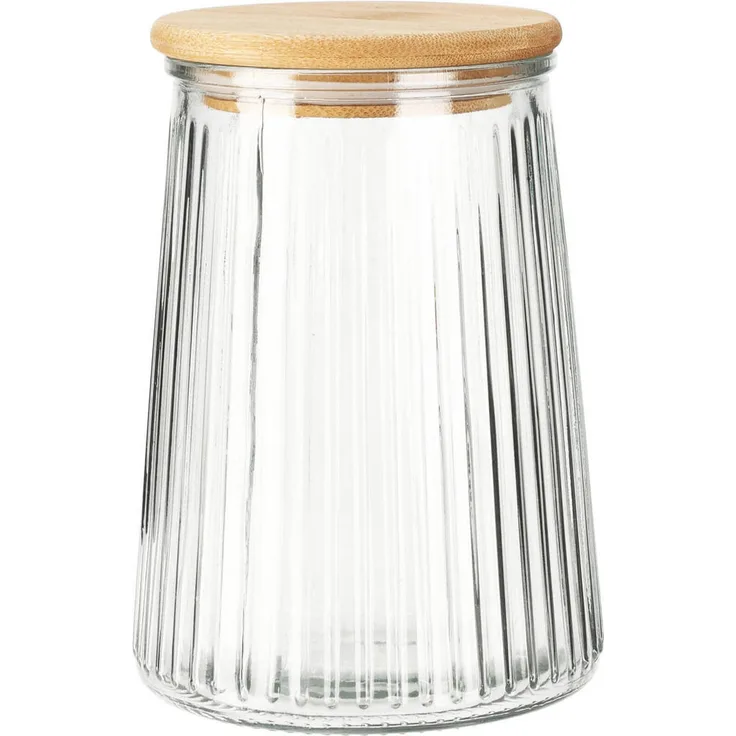 XXXL Glasbehälter mit Bambusdeckel, luftdicht, 680 ml, Transparent, 11x11x11 cm, Vorratsbehälter für Lebensmittel