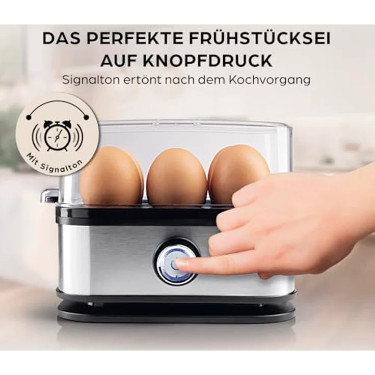 GOURMETmaxx Eierkocher für 6 Eier, Edelstahl Egg Boiler mit Eierstecher, 3 Härtegrade, spülmaschinenfeste Teile, ideal für Zuhause und Unterwegs – Bild 2