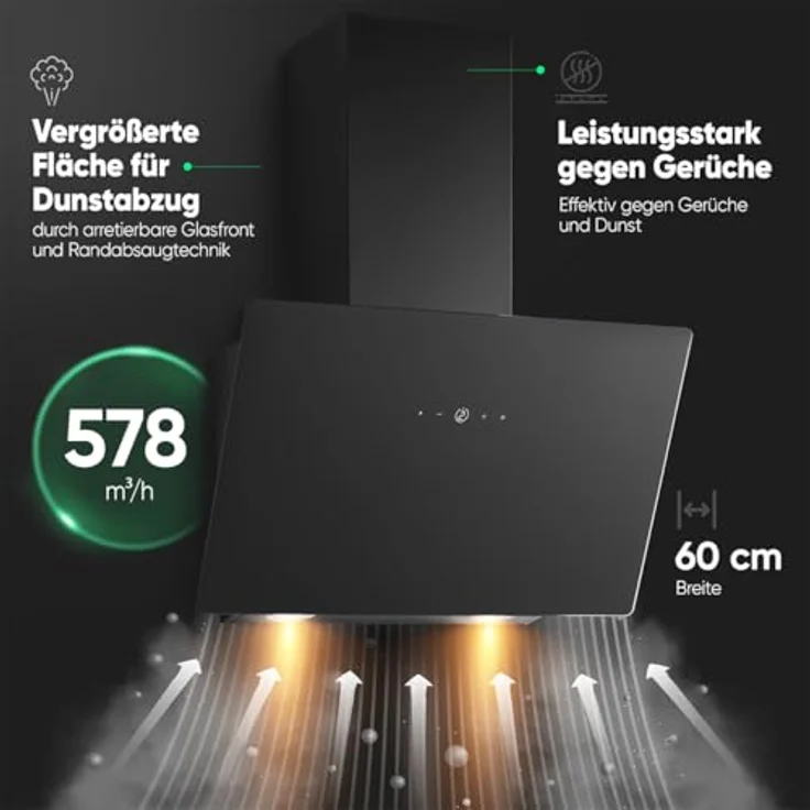 Bomann Dunstabzugshaube 60cm DU 7611 G | bunte LED Beleuchtung | Umluft & Abluft | leise Kopffreihaube | mattschwarz – Bild 3