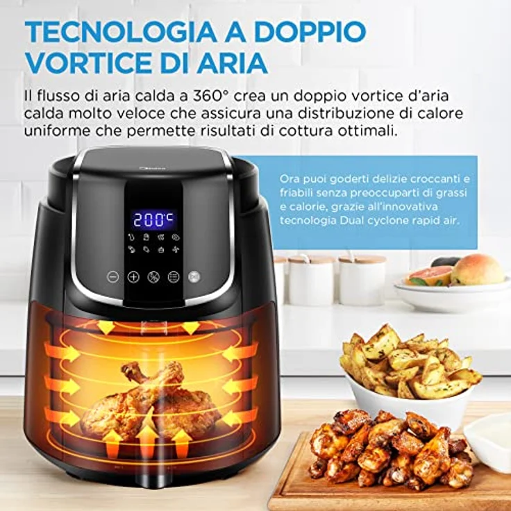 Midea Luftfritteuse 3,5 Liter, Air Fryer ohne Öl 1500 W, 8 voreingestellte Funktionen, Schnellluft-Technologie, 81 PDF-Rezepte, Shake Reminder, Timer 60 Min, Smart-Temperaturregelung, Schwarz – Bild 2