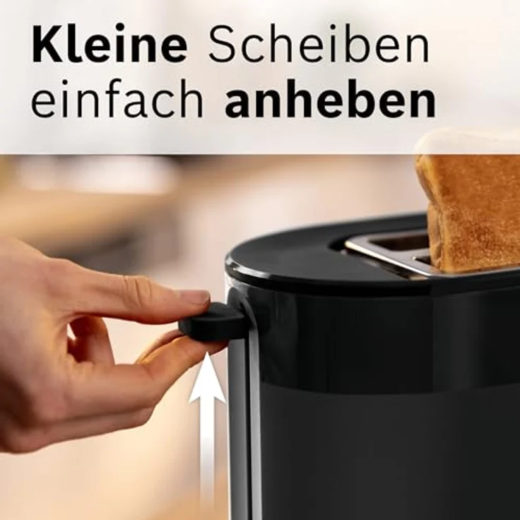 Bosch Kompakt Toaster MyMoment TAT2M123, integrierter Brötchenaufsatz, mit Auftaufunktion, mit Abschaltautomatik, Liftfunktion, Brotzentrierung, perfekt für 2 Scheiben, 800 Watt, Schwarz matt – Bild 5