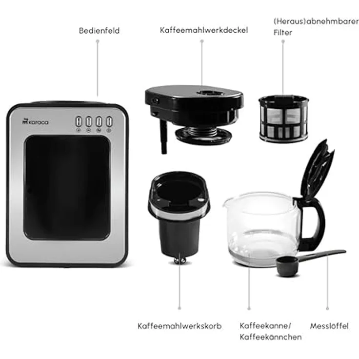 Karaca Espressomaschine Grindmaestro Filter-Kaffeemaschine mit Eingebauter Kaffeemühle, Inox, 0,56L Volumen, 600W, Anti-Tropf-System, One-Touch-Steuerung, Warmhaltefunktion – Bild 5