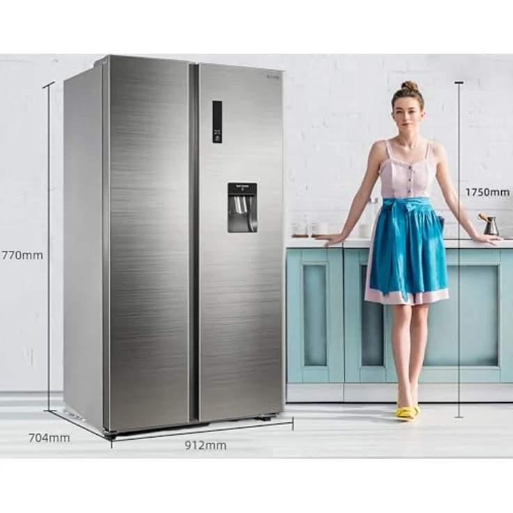 CHiQ KMRF630NESE Side by Side No-Frost Kühl-/Gefrierkombination mit 356 Liter Kühlfach, 203 Liter Gefrierfach und Wasserspender im Premium Dark Inox Look – Bild 2