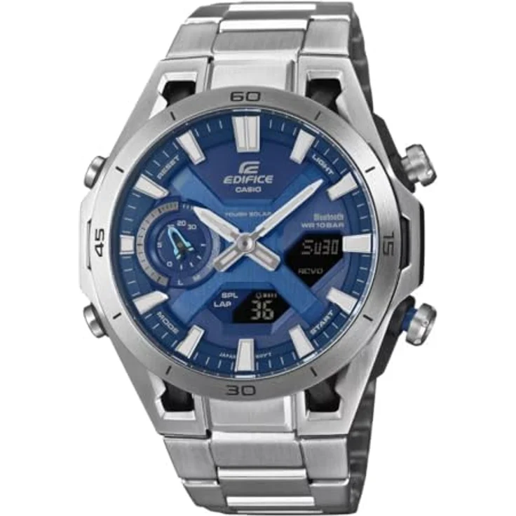 Casio ECB-2300D-2AEF Multifunktionsuhr für Herren, Solarbetrieben mit Bluetooth, schwarzes Edelstahlarmband, wasserfest bis 10 bar, Analog-Digital-Display – Bild 1