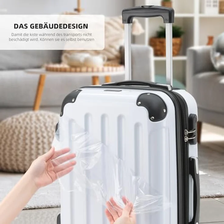 BEIBYE 3er Kofferset Hartschalen-Koffer, Trolley Rollkoffer Set in Weiss, erweiterbar mit 25% mehr Volumen, mit vier Zwillingsrollen und Innenorganisation – Bild 4