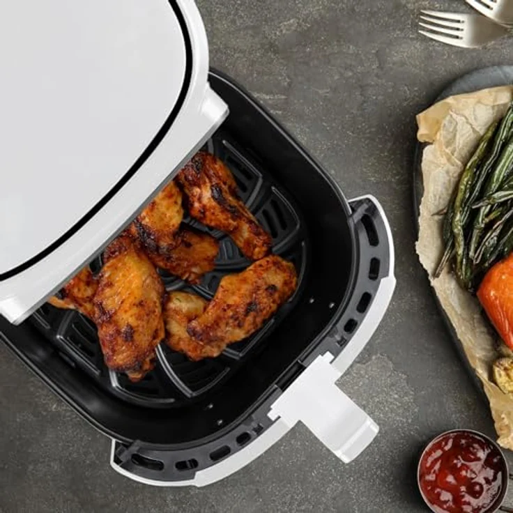 BERGNER NATURALLY - PFAS-Freie Heißluftfritteuse 1800W 6.9L - 8 Kochprogramme - Air Fryer mit Keramikbeschichtung - Temperatureinstellung 80-200°C - Timer bis zu 30 min - Gesundes & Ölfreies braten, in schwarz – Bild 2