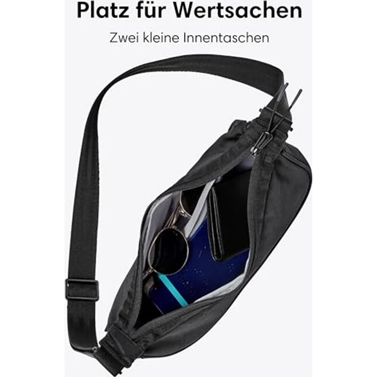LARKSON Solveig Small, Crossbody Bag für Damen & Herren in Schwarz, wasserabweisende Umhängetasche im Halbmond Design mit verstellbarem Schultergurt und praktischer Organisation – Bild 5