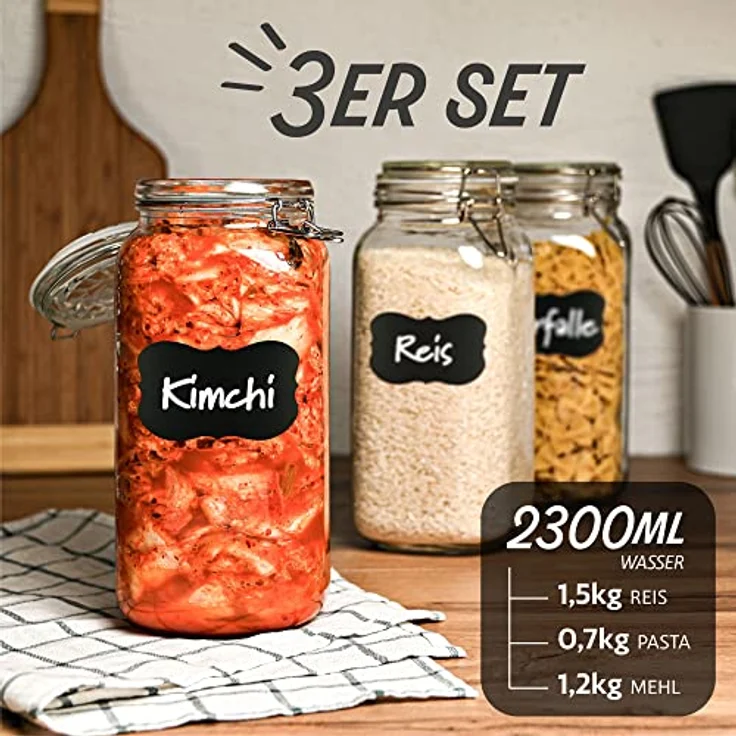 Niboline Einmachgläser mit Bügelverschluss Groß 2l - Luftdicht mit Etiketten und extra Silikondichtungen - Spülmaschinenfest, Durchsichtig – Bild 3