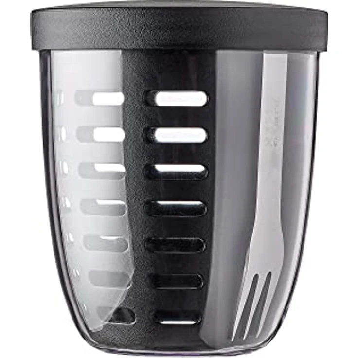 Mepal - Fruitpot Ellipse - Ideal für Früchte, Obst und Gemüse unterwegs - Mit Abtropfsieb und Gabel - Spülmachinenfest - 600 ml - Nordic black – Bild 1