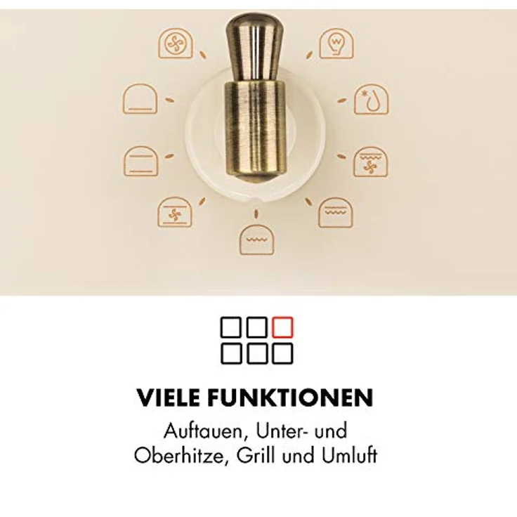 Klarstein Victoria - Elektrobackofen, Einbauofen mit 9 Funktionen, Timer, 50-250 °C, 70 Liter, Retro Backofen, aushängbare Ofentür elfenbein – Bild 4