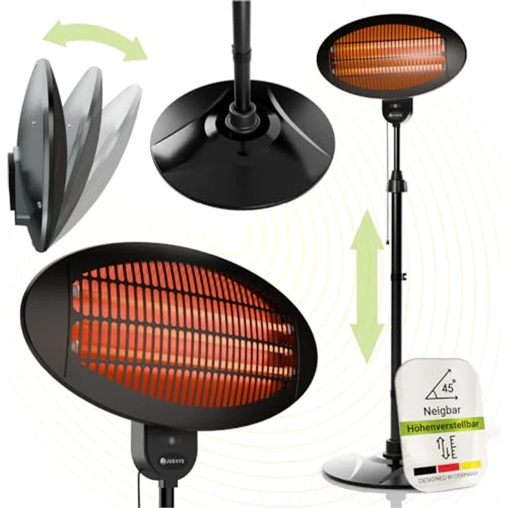 Juskys Infrarotstrahler 2000 W, höhenverstellbarer Standheizstrahler in Schwarz mit 3 Heizstufen für Terrasse & Garten – Bild 1