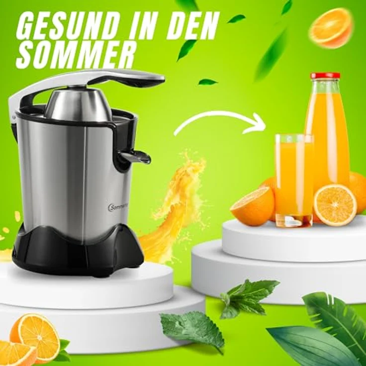 Sommertal Zitruspresse CP850 elektrische Saftpresse inkl. 2 Presskegel, manuelle Handpresse, Orangenpresse Zitronenpresse aus Edelstahl, Juicer Entsafter mit starkem 850W Motor, silber – Bild 2