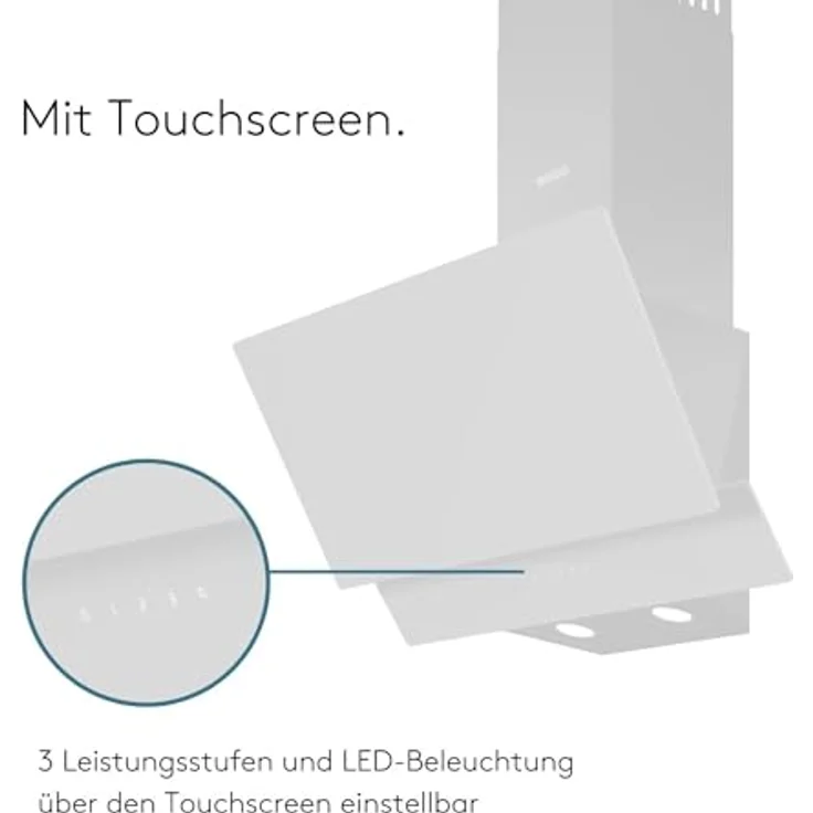 Wiggo A642 Dunstabzugshaube 60cm kopffrei I Abluft Umluft Dunstabzug 626m³/h - Touch-Display 4 Stufen I Energieeffizienzklasse A Schräghaube inkl. 2x Kohlefilter I Abzugshaube Glasfront weiß – Bild 4